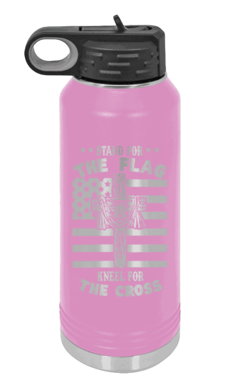 Cross Flag 3 - 32oz Water Bottle Laser Engraved- Light Purple