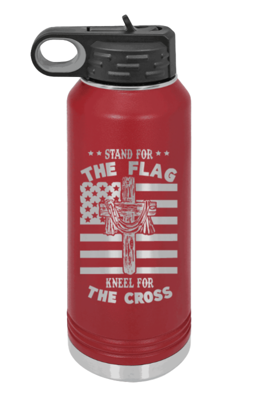 Cross Flag 3 - 32oz Water Bottle Laser Engraved- Maroon