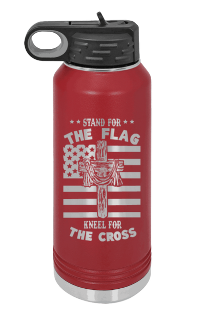 Cross Flag 3 - 32oz Water Bottle Laser Engraved- Maroon