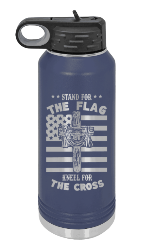 Cross Flag 3 - 32oz Water Bottle Laser Engraved- Navy