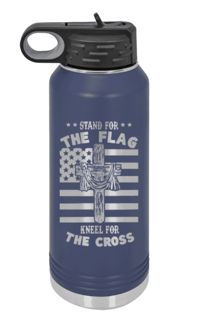 Cross Flag 3 - 32oz Water Bottle Laser Engraved- Navy