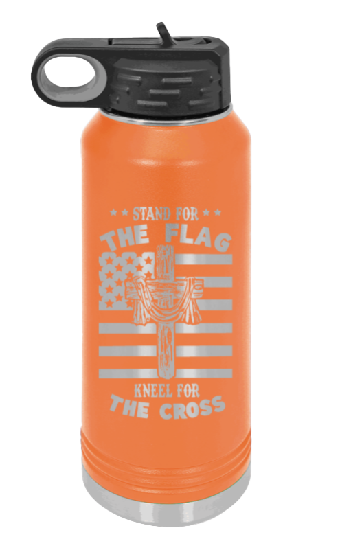 Cross Flag 3 - 32oz Water Bottle Laser Engraved- Orange