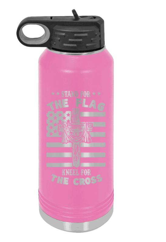 Cross Flag 3 - 32oz Water Bottle Laser Engraved- Pink