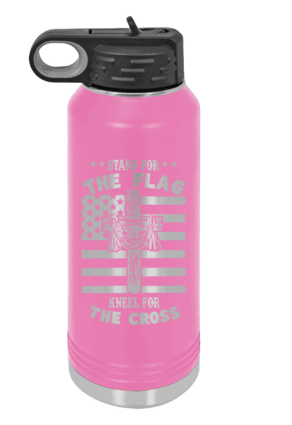 Cross Flag 3 - 32oz Water Bottle Laser Engraved- Pink