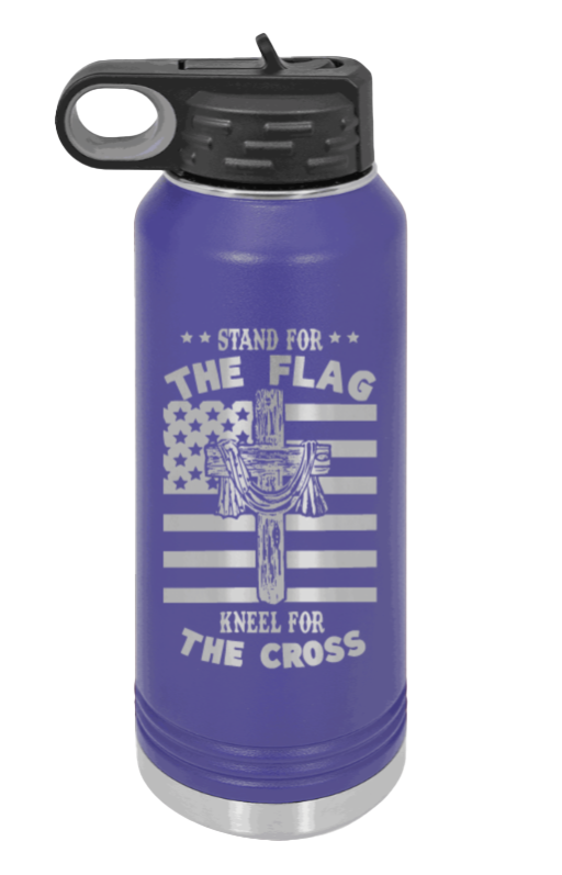 Cross Flag 3 - 32oz Water Bottle Laser Engraved- Purple