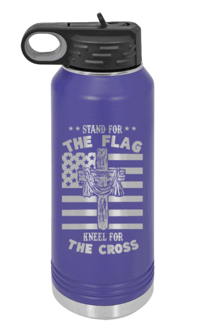 Cross Flag 3 - 32oz Water Bottle Laser Engraved- Purple