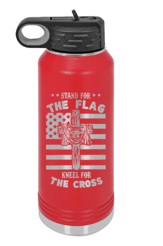Cross Flag 3 - 32oz Water Bottle Laser Engraved- Red