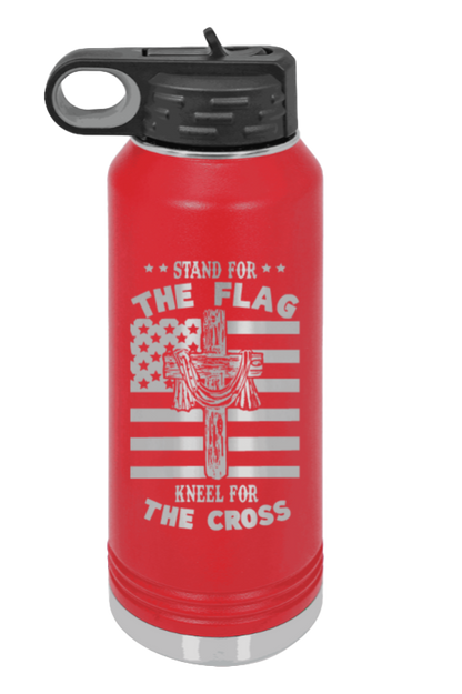 Cross Flag 3 - 32oz Water Bottle Laser Engraved- Red