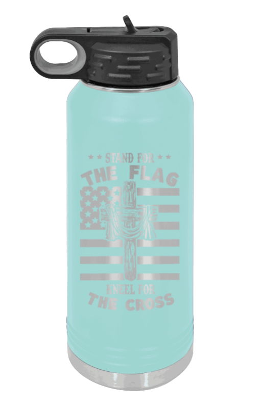 Cross Flag 3 - 32oz Water Bottle Laser Engraved- Teal