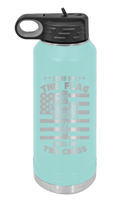 Cross Flag 3 - 32oz Water Bottle Laser Engraved- Teal