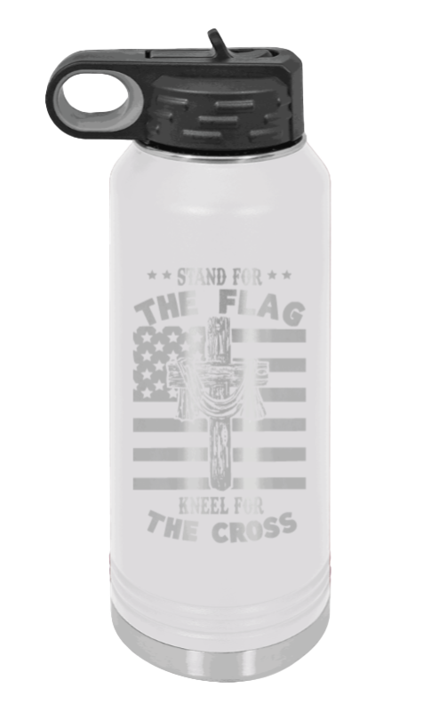 Cross Flag 3 - 32oz Water Bottle Laser Engraved- White