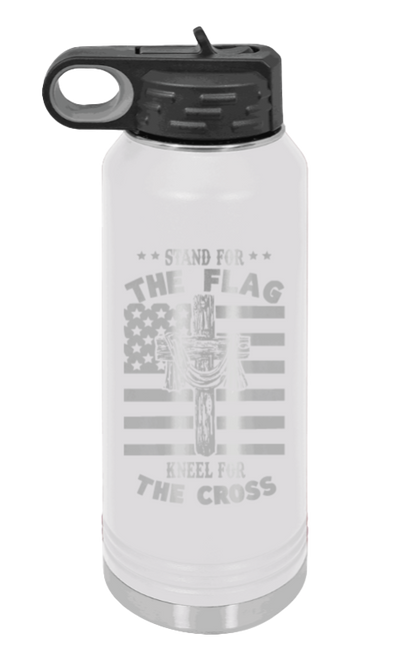 Cross Flag 3 - 32oz Water Bottle Laser Engraved- White