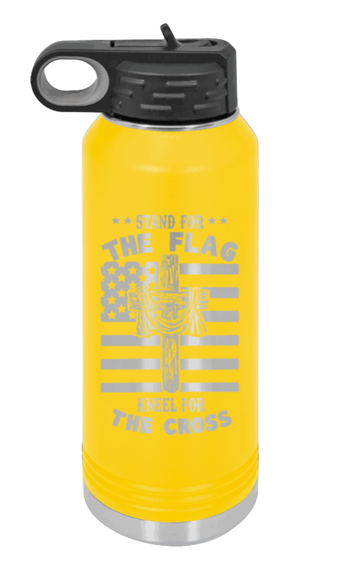 Cross Flag 3 - 32oz Water Bottle Laser Engraved- Yellow