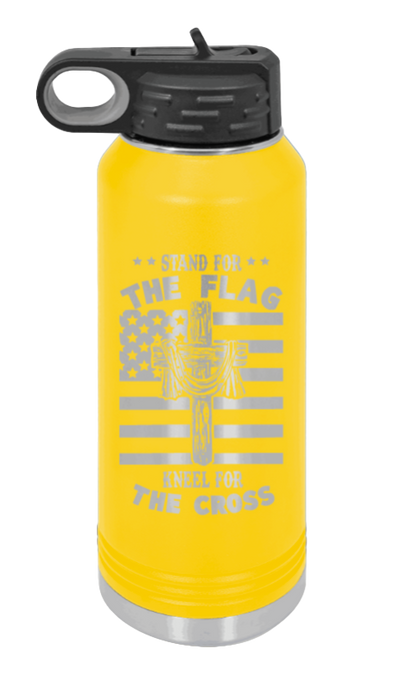 Cross Flag 3 - 32oz Water Bottle Laser Engraved- Yellow