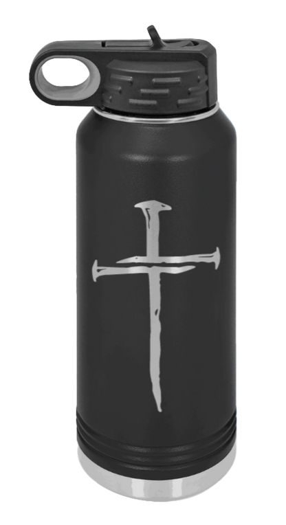 3 Nails Cross - 32oz Water Bottle Laser Engraved- Black