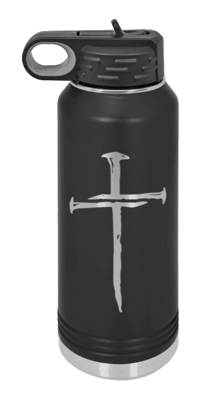 3 Nails Cross - 32oz Water Bottle Laser Engraved- Black