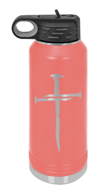 3 Nails Cross - 32oz Water Bottle Laser Engraved- Coral