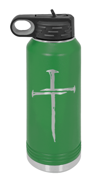 3 Nails Cross - 32oz Water Bottle Laser Engraved- Green