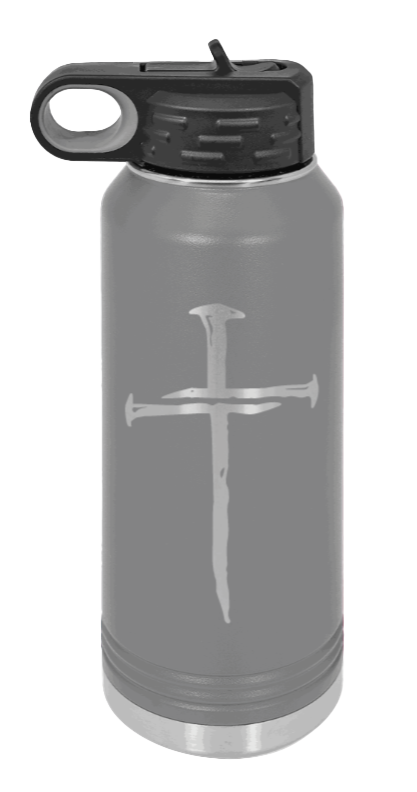 3 Nails Cross - 32oz Water Bottle Laser Engraved- Dark Grey