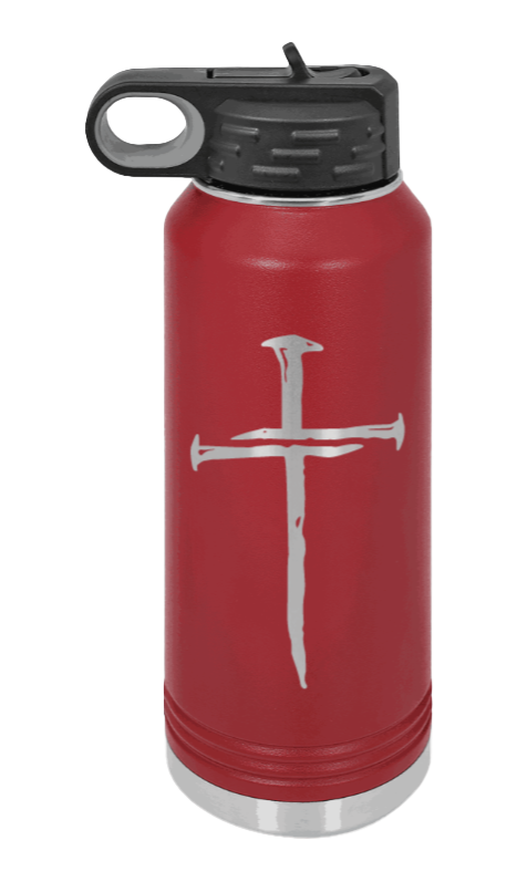 3 Nails Cross - 32oz Water Bottle Laser Engraved- Maroon