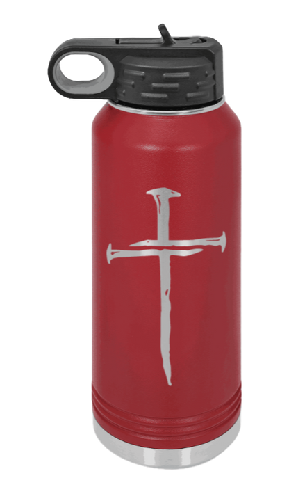 3 Nails Cross - 32oz Water Bottle Laser Engraved- Maroon