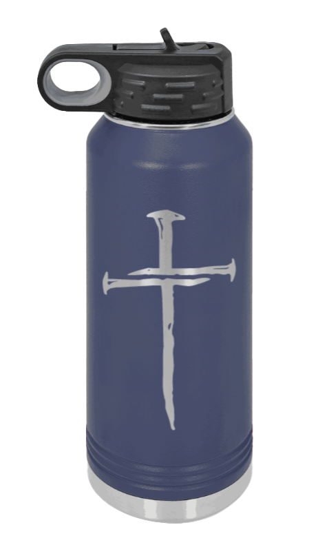 3 Nails Cross - 32oz Water Bottle Laser Engraved- Navy