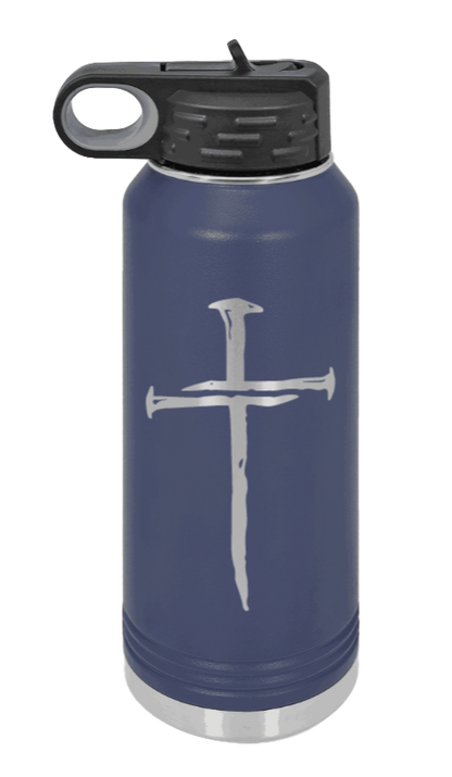 3 Nails Cross - 32oz Water Bottle Laser Engraved- Navy
