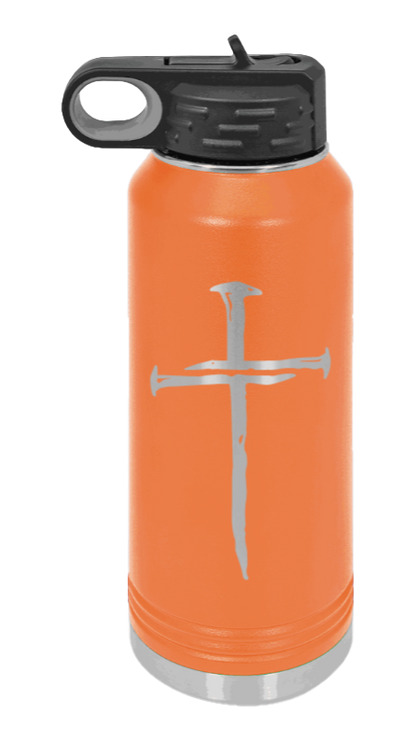 3 Nails Cross - 32oz Water Bottle Laser Engraved- Orange