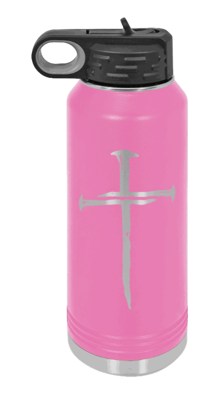 3 Nails Cross - 32oz Water Bottle Laser Engraved- Pink