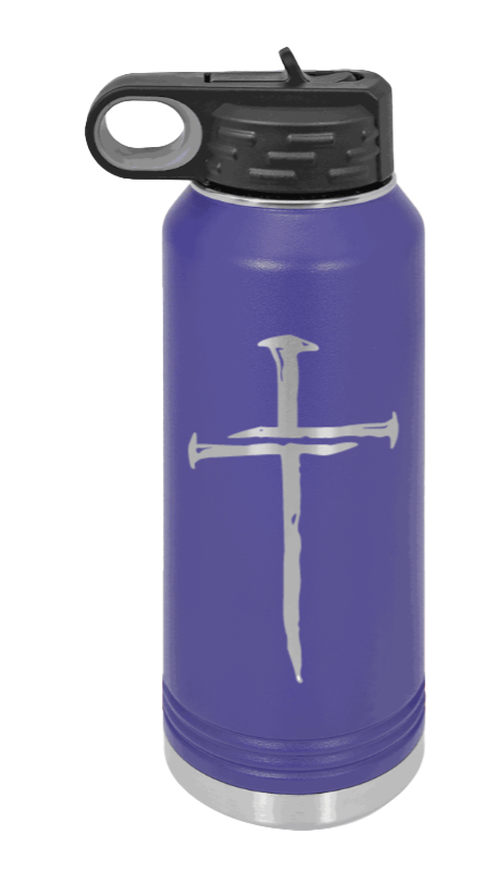 3 Nails Cross - 32oz Water Bottle Laser Engraved- Purple