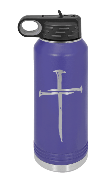 3 Nails Cross - 32oz Water Bottle Laser Engraved- Purple
