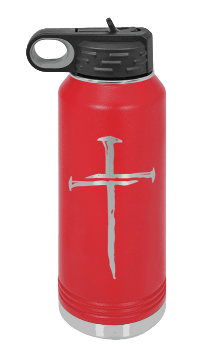 3 Nails Cross - 32oz Water Bottle Laser Engraved- Red