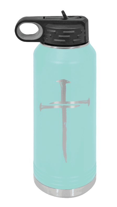 3 Nails Cross - 32oz Water Bottle Laser Engraved- Teal