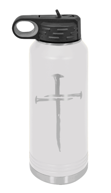 3 Nails Cross - 32oz Water Bottle Laser Engraved- White
