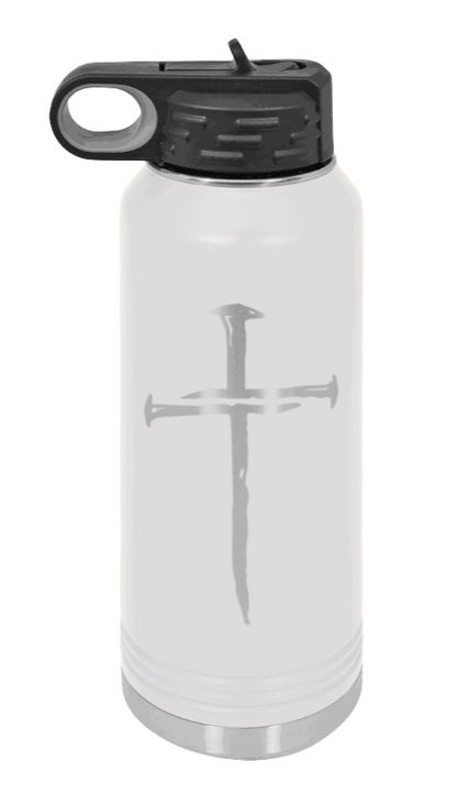 3 Nails Cross - 32oz Water Bottle Laser Engraved- White