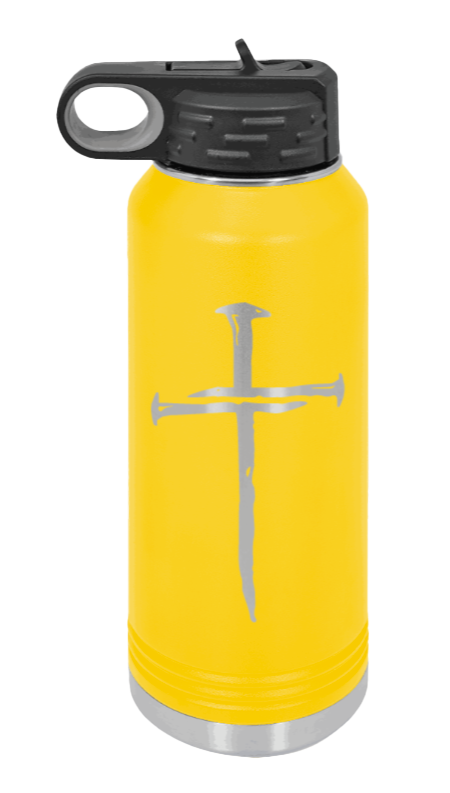 3 Nails Cross - 32oz Water Bottle Laser Engraved- Yellow
