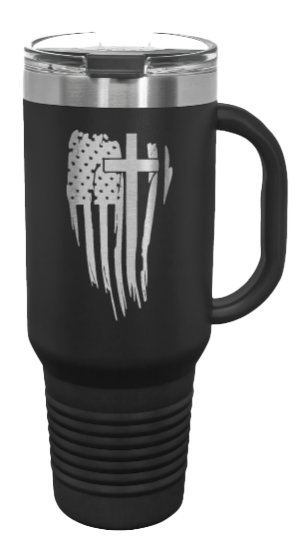 Cross Flag 40oz Handle Mug Laser Engraved