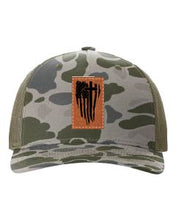 Load image into Gallery viewer, Cross Flag Leather Patch Richardson 112 Duck Camo Hat
