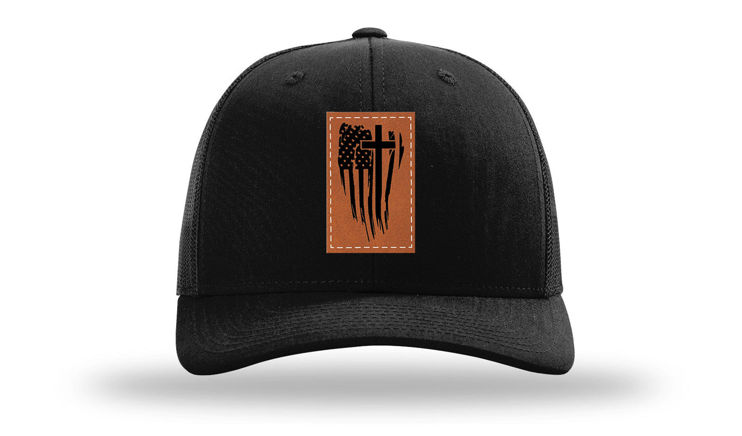 Cross Flag Leather Patch Richardson 112 Hat