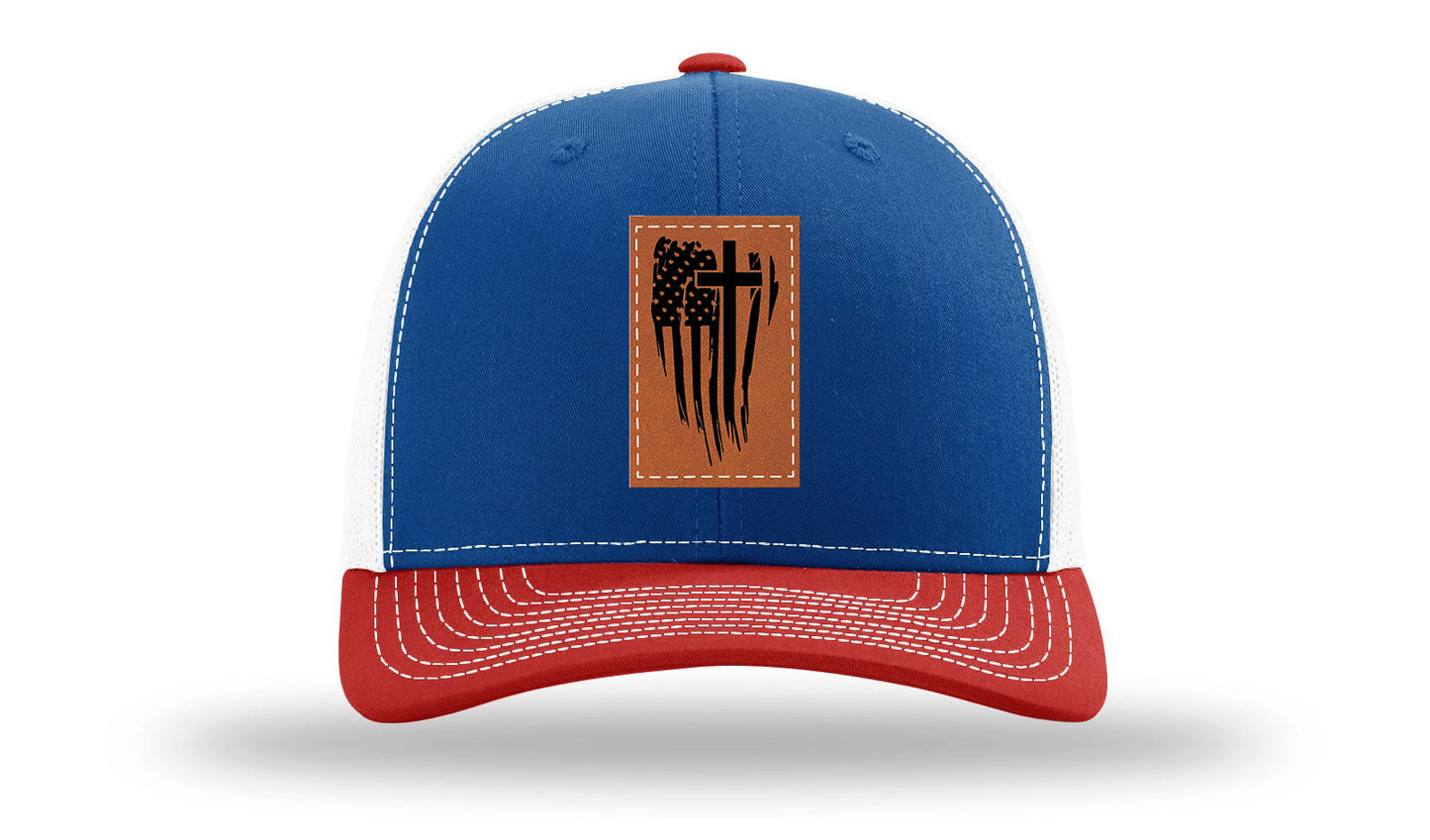 Cross Flag Leather Patch Richardson 112 Hat