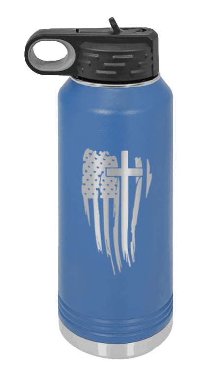 Cross Flag - 32oz Water Bottle Laser Engraved- Royal Blue