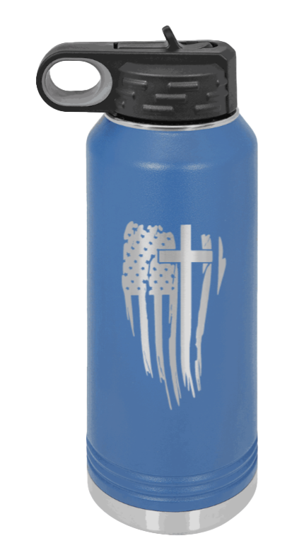 Cross Flag - 32oz Water Bottle Laser Engraved- Royal Blue