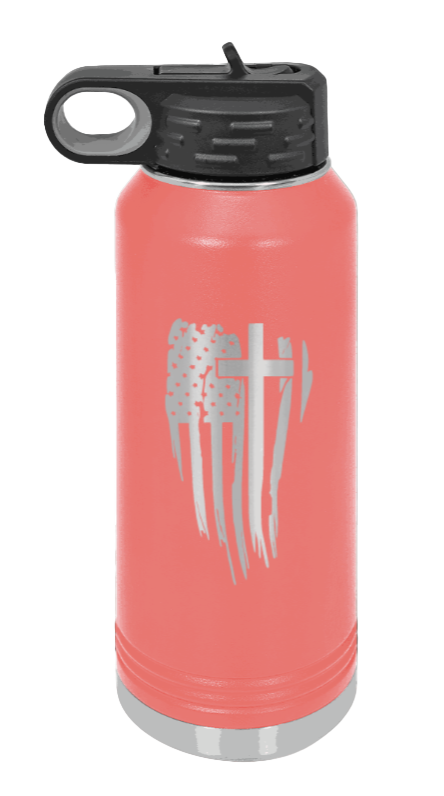 Cross Flag - 32oz Water Bottle Laser Engraved- Coral