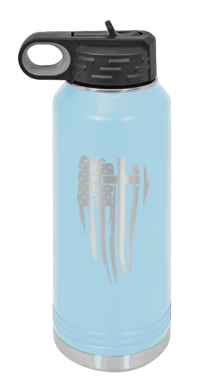 Cross Flag - 32oz Water Bottle Laser Engraved- Light Blue