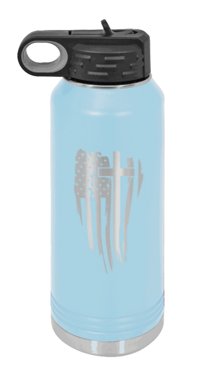 Cross Flag - 32oz Water Bottle Laser Engraved- Light Blue