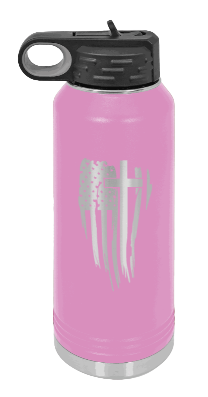 Cross Flag - 32oz Water Bottle Laser Engraved- Light Purple