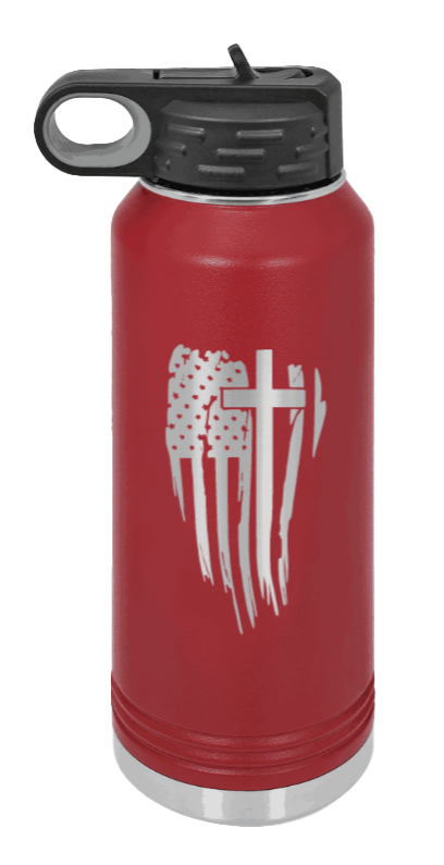 Cross Flag - 32oz Water Bottle Laser Engraved- Maroon