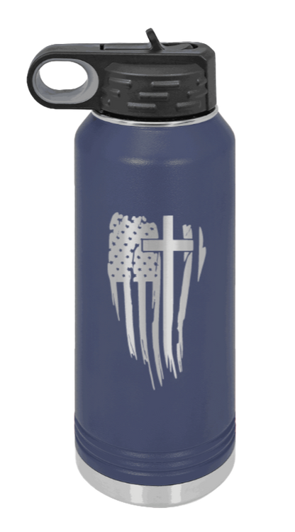 Cross Flag - 32oz Water Bottle Laser Engraved- Navy