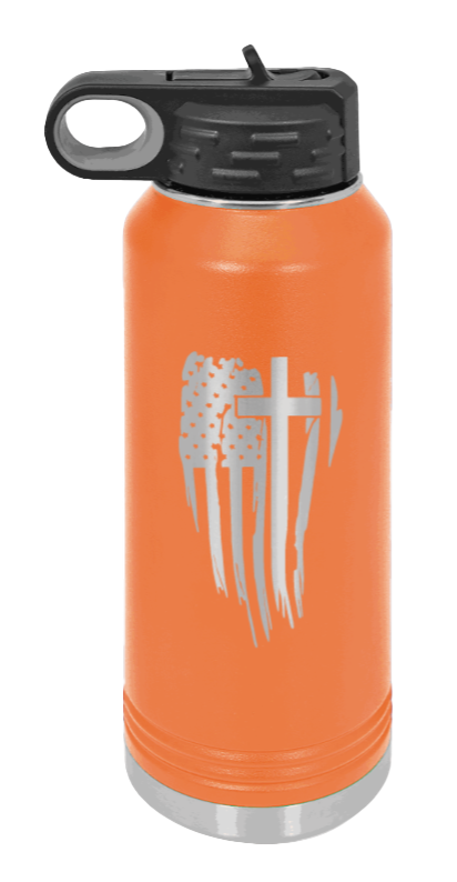 Cross Flag - 32oz Water Bottle Laser Engraved- Orange