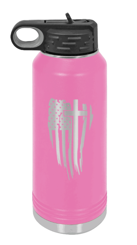 Cross Flag - 32oz Water Bottle Laser Engraved- Pink